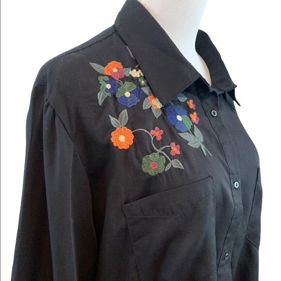 For the Republic black embroidered button down - Picture 2 of 6
